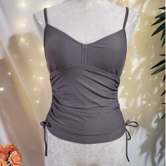 PrAna Moorea Ruched Tankini Swim Top Womens Size XS Side Tie Gray Adjustable - Picture 1 of 9